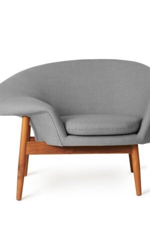 Warm Nordic Fried Egg -nojatuoli Kangas canvas 134 grey melange, öljytyt tiikkijalat