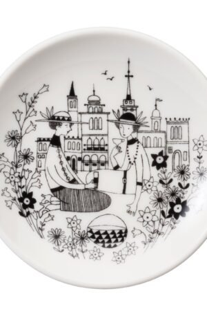 Arabia Emilia aluslautanen Ø 10,5 cm Musta-valkoinen