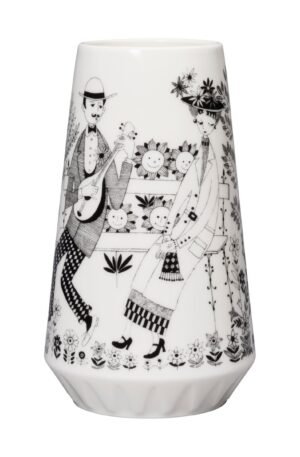 Arabia Emilia maljakko 19 cm Musta-valkoinen