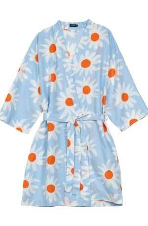 Marimekko Rakastaa ei rakasta aamutakki Orange-Off-white-light blue
