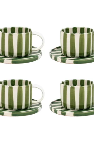 Olsson & Jensen Monica kuppi ja aluslautanen 4-pakkaus - Vihreä Vihreä