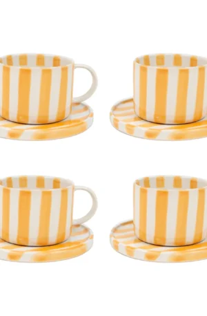 Olsson & Jensen Monica kuppi ja aluslautanen 4-pakkaus - Keltainen Keltainen