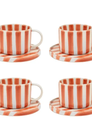 Olsson & Jensen Monica kuppi ja aluslautanen 4-pakkaus - Ruoste Ruoste