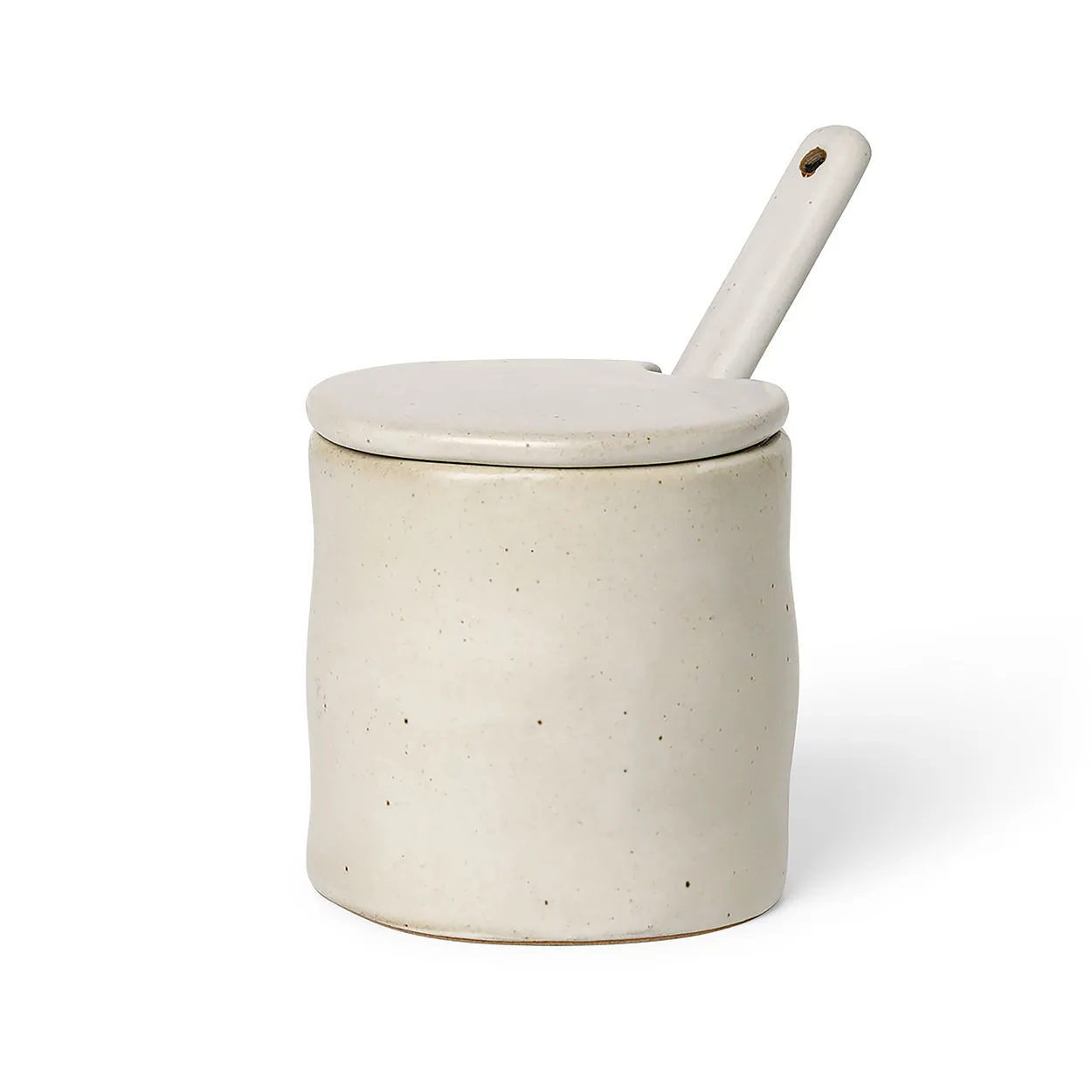 Ferm Living Flow hillopurkki lusikalla Off-white speckle