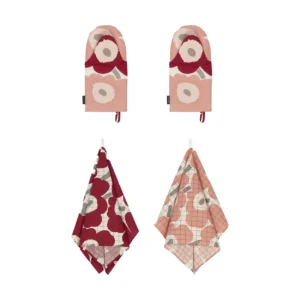 Marimekko Pieni Unikko keittiöpyyhe+uunihanska 4 osaa Cottondark cherryrose
