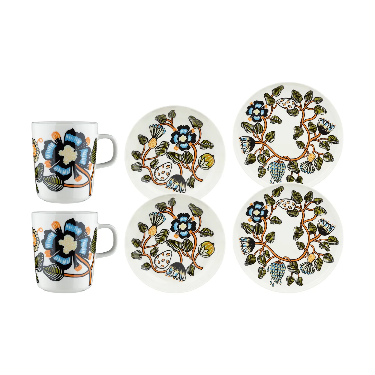 Marimekko Tiara illallissetti 6 osaa Whitewarm orangegreen