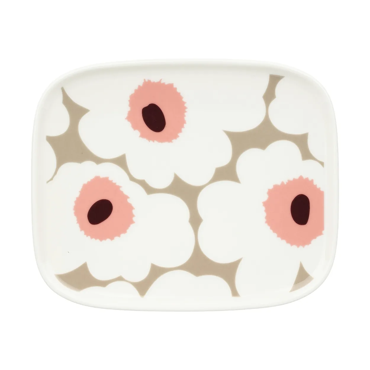 Marimekko Unikko lautanen 12x15 cm Whiteclaypowderdark wine