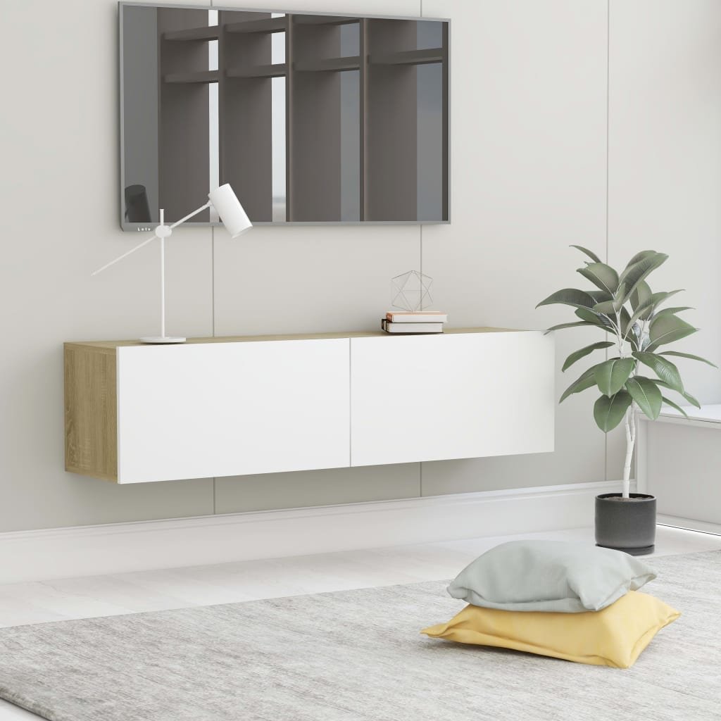 vidaXL TV-taso valkoinen ja Sonoma-tammi 120x30x30 cm tekninen puu