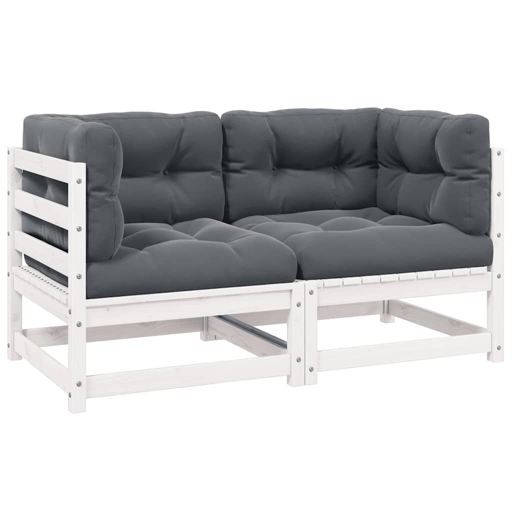 vidaXL 2-istuttava Puutarhasohva tyynyillä valkoinen täysi mänty