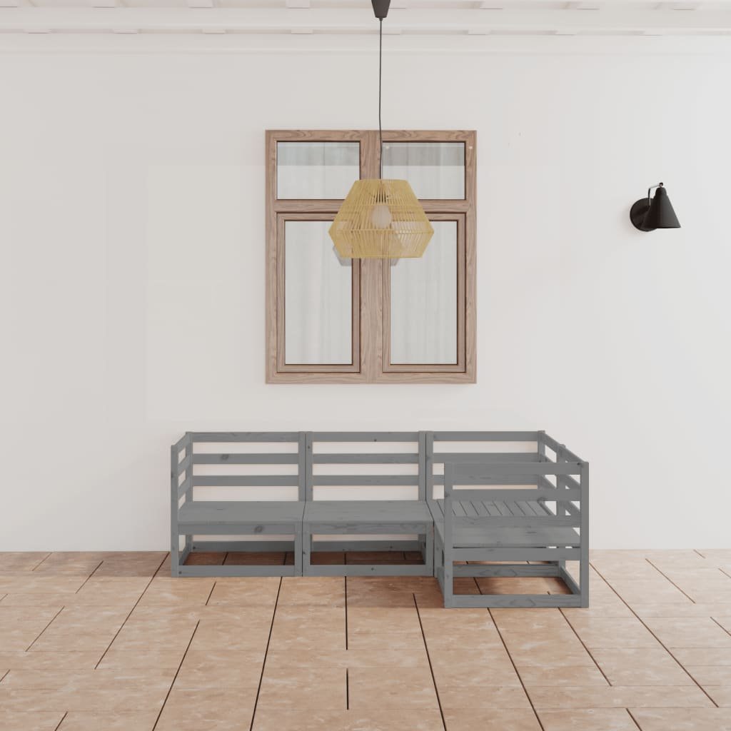 vidaXL 4-osainen Puutarhasohvasarja harmaa täysi mänty