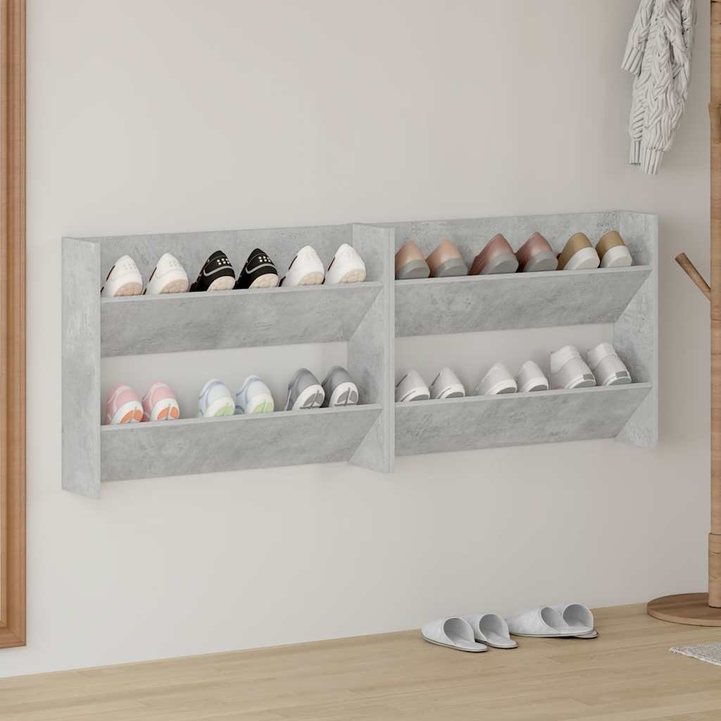 vidaXL Seinäkenkäkaapit 2 kpl betoninharmaa 80x18x60 cm lastulevy