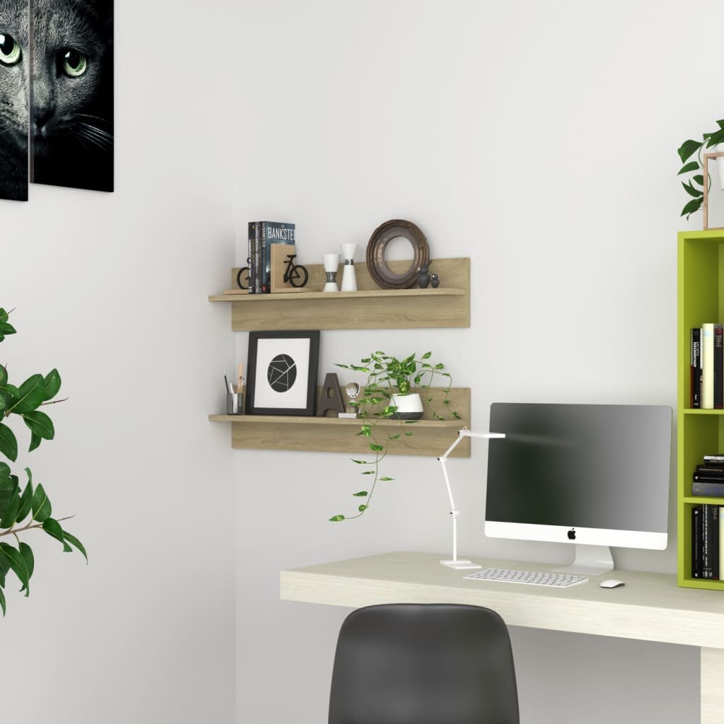 vidaXL Seinähyllyt 2 kpl Sonoma-tammi 80x11,5x18 cm lastulevy