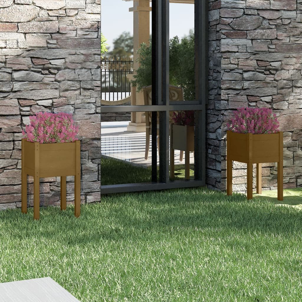 vidaXL Puutarhan kukkalaatikot 2 kpl hunajanruskea 40x40x70 cm mänty