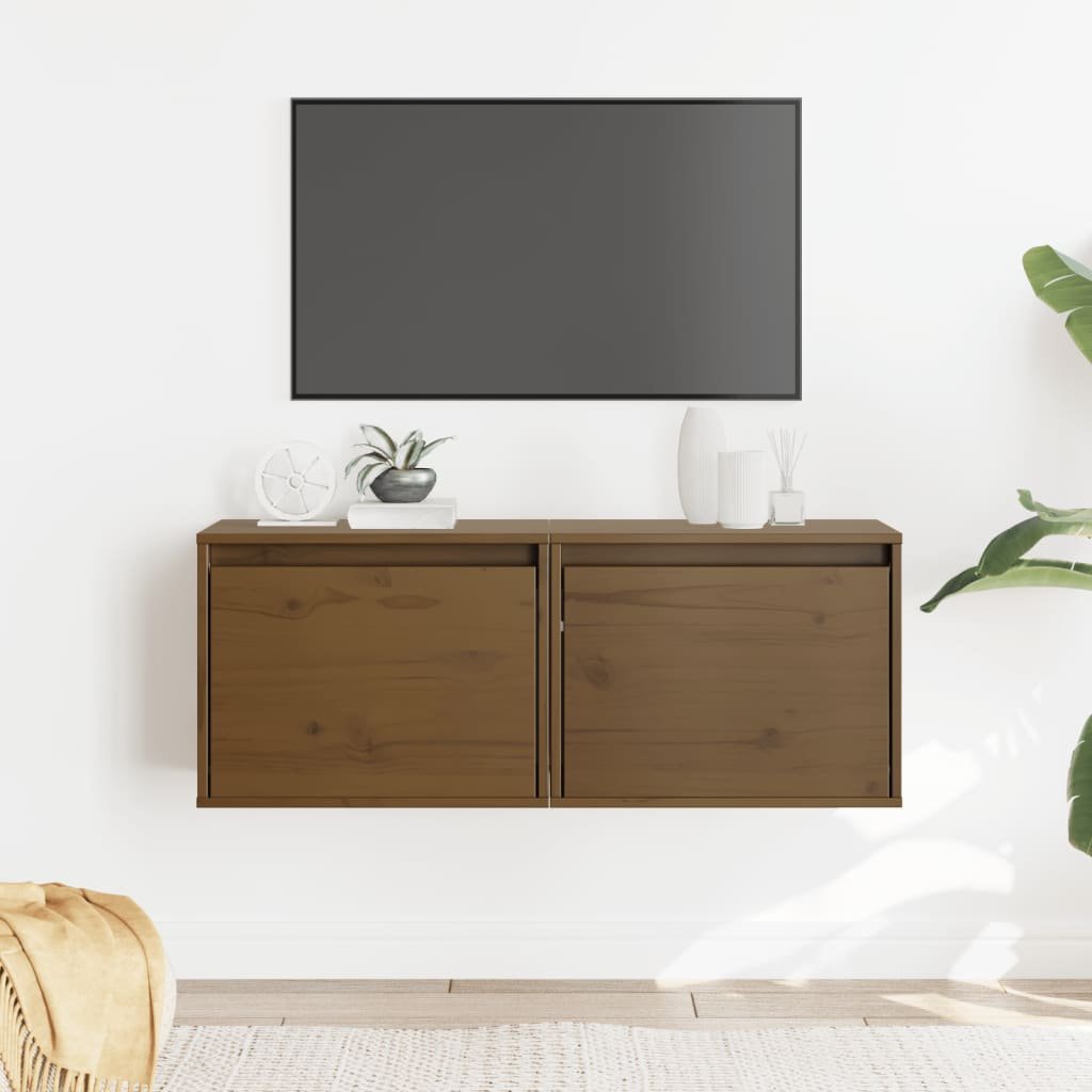 vidaXL Seinäkaapit 2 kpl hunajanruskea 45x30x35 cm täysi mänty
