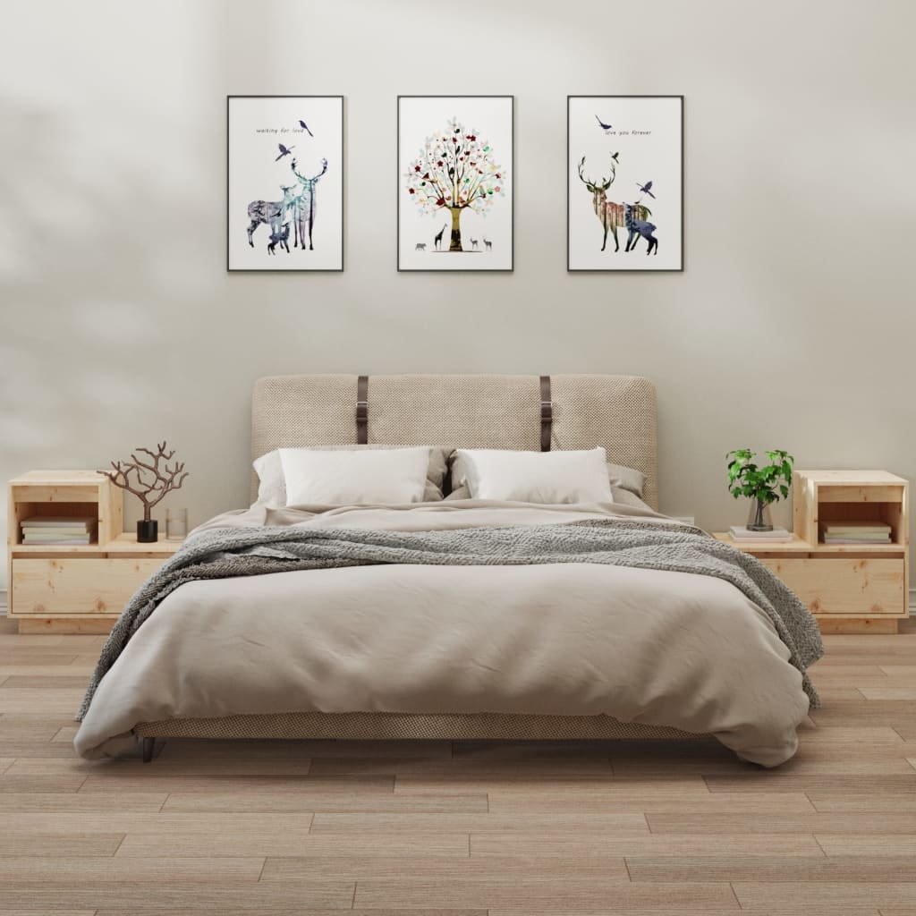 vidaXL Yöpöydät 2 kpl 60x34x51 cm täysi mänty