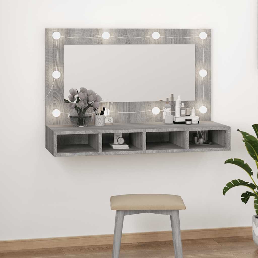 vidaXL Peilikaappi LED-valoilla harmaa Sonoma 90x31,5x62 cm