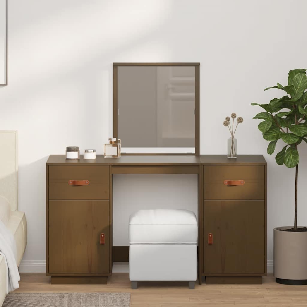 vidaXL Meikkipöytäsarja peilillä hunajanruskea täysi mänty