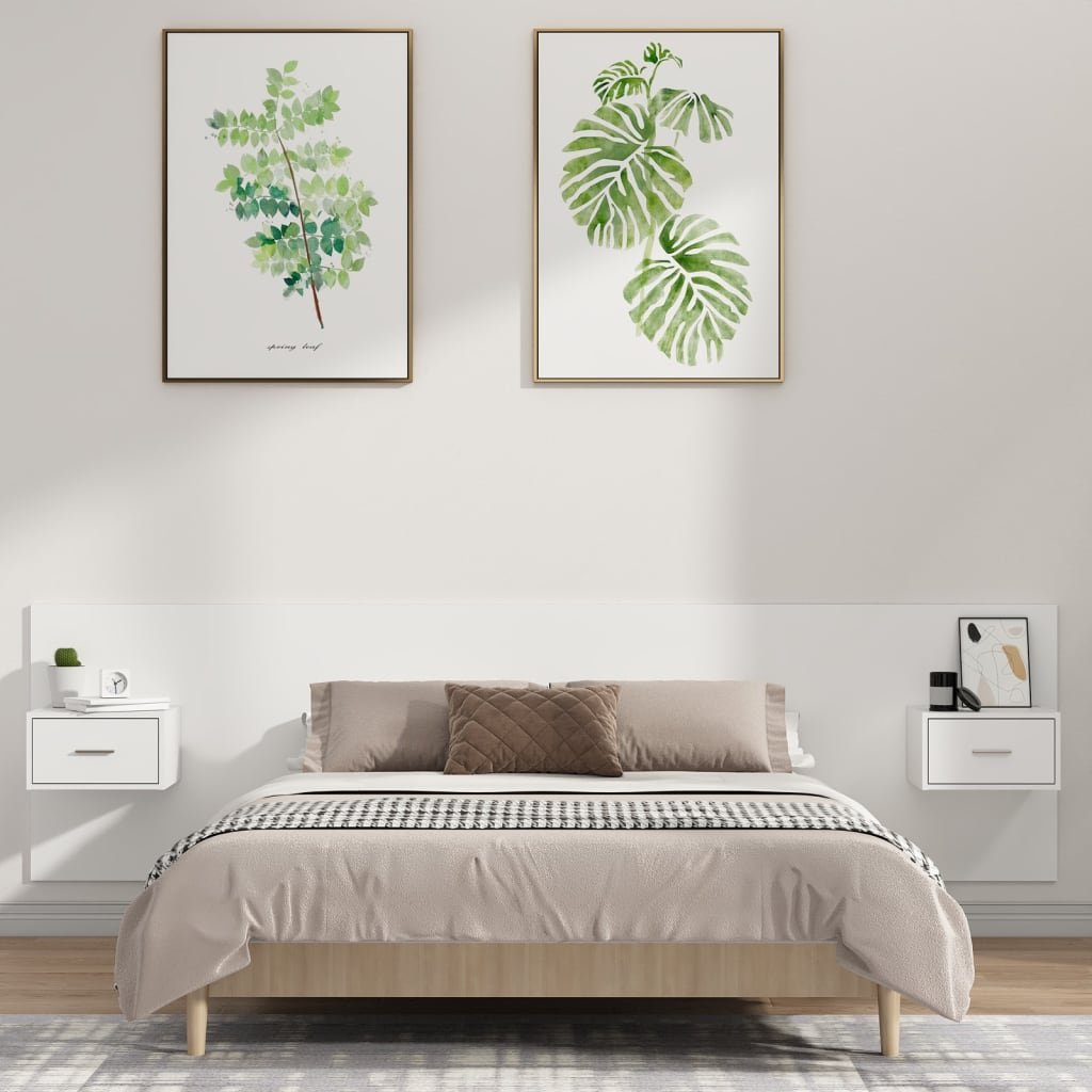 vidaXL Sängynpääty säilytystilalla valkoinen tekninen puu