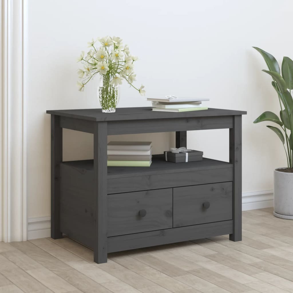 vidaXL Sohvapöytä harmaa 71x49x55 cm täysi mänty