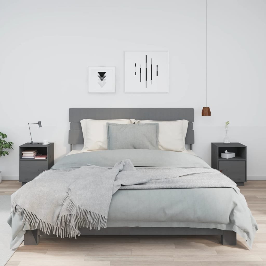 vidaXL Yöpöydät 2 kpl harmaa 40x34x55 cm täysi mänty