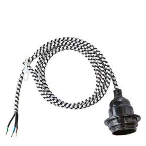 Kangaspäällysteinen lampunjohto, mustavalkoinen