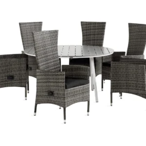 Ruokailuryhmä Tunis 140 Pyöreä 6 Jenny säätötuolia Pehmustee - Valkoinen/Harmaa/Musta