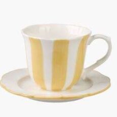 Atelier stripe kuppi ja aluslautanen keltainen