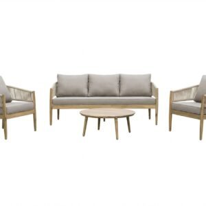 Siana 5-istuttava lounge-ryhmä puujäljitelmää, köysiyksityiskohdat - Luonnonväri / Beige