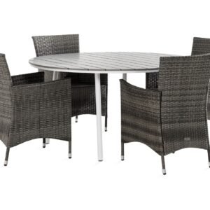 Ruokailuryhmä Tunis 140 Pyöreä 4 Thor nojatuolia - Valkoinen/Harmaa