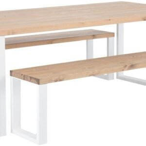 Ruska 6-hengen terassiruokailuryhmä penkeillä antiikkipetsattu/valkoinen