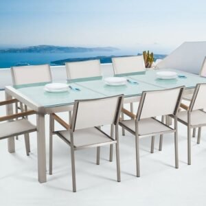 Puutarhakalustesetti Pöytä + 8 Grosseto Tuolia - Valkoinen