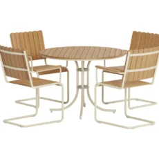 Kullaberg pyöreä ulkoruokailuryhmä 4 tuolilla 104 cm teräs aintwood - Beige