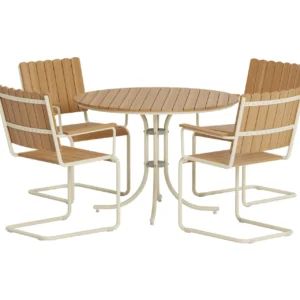 Kullaberg pyöreä ulkoruokailuryhmä 4 tuolilla 104 cm teräs aintwood - Beige