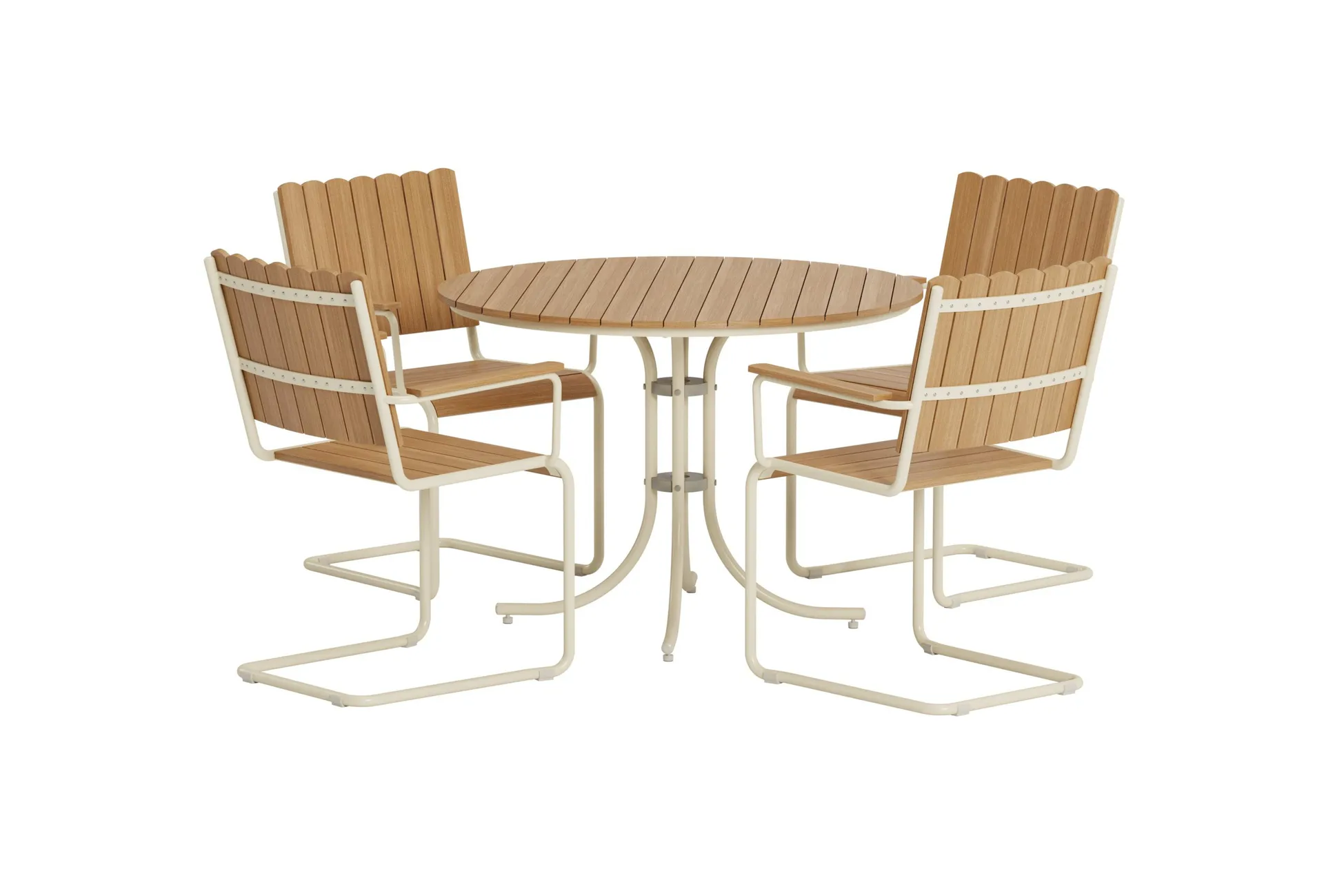 Kullaberg pyöreä ulkoruokailuryhmä 4 tuolilla 104 cm teräs aintwood - Beige