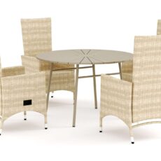 Tunis ulkokäyttöön tarkoitettu pyöreä ruokailuryhmä 120 cm, 4 Jenny-ruokatuolia - Beige/Beige