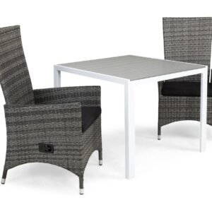 Ruokailuryhmä Tunis 90x90 2 Jenny säätötuolia Pehmusteet - Valkoinen/Harmaa/Musta