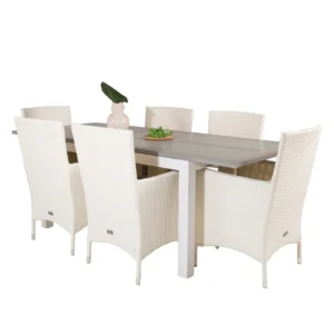Ruokailuryhmä Albany 152 cm 6 Malin tuolia - Valkoinen