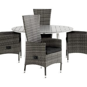 Ruokailuryhmä Tunis 140 Pyöreä 4 Jenny säätötuolia Pehmustee - Valkoinen/Harmaa/Musta