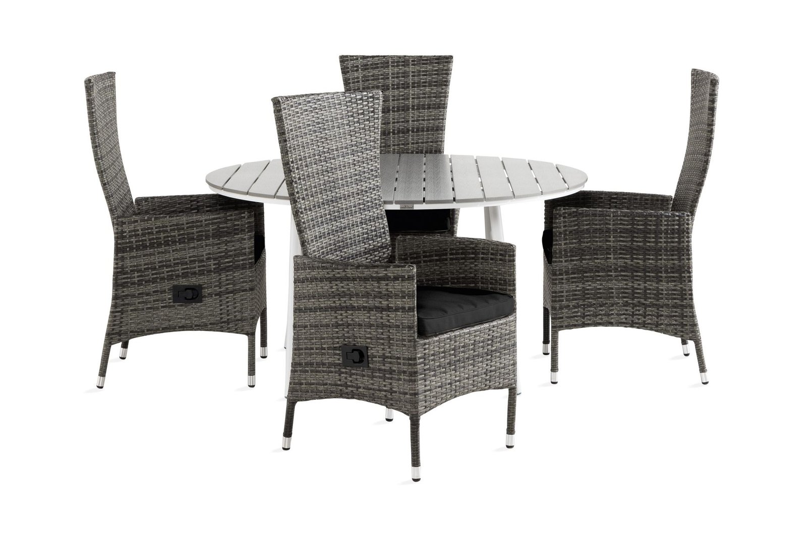 Ruokailuryhmä Tunis 140 Pyöreä 4 Jenny säätötuolia Pehmustee - Valkoinen/Harmaa/Musta