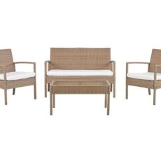 Ulkokäyttöön tarkoitettu lounge-ryhmä 4-istuttava polyrottinki vaaleanruskea MARSALA - Puu/luonnonväri