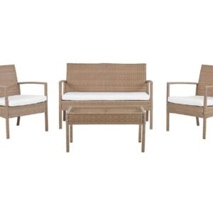 Ulkokäyttöön tarkoitettu lounge-ryhmä 4-istuttava polyrottinki vaaleanruskea MARSALA - Puu/luonnonväri