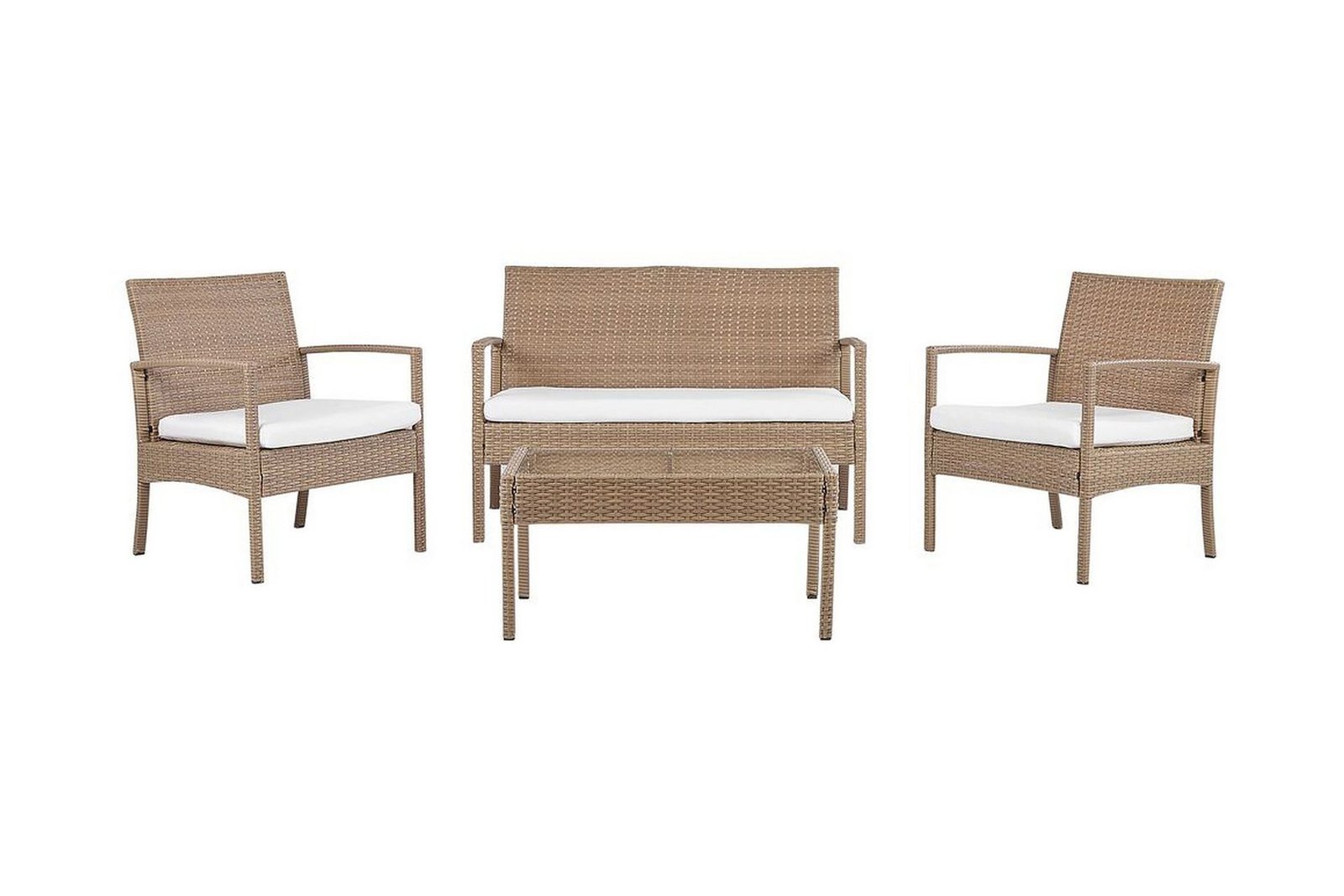 Ulkokäyttöön tarkoitettu lounge-ryhmä 4-istuttava polyrottinki vaaleanruskea MARSALA - Puu/luonnonväri