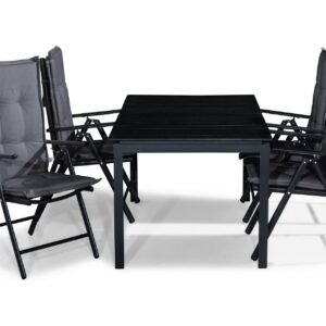 Ruokailuryhmä Tunis 152-210x90 4 Maggie säätötuolia Pehmuste - Musta/Harmaa