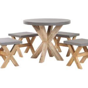 Puutarhasenkki Pöytä ja 4 jakkaraa¸ 90 cmOLBIA - Harmaa