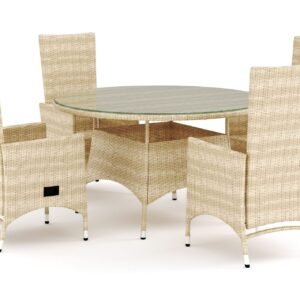 Thor ulkokäyttöön tarkoitettu pyöreä ruokailuryhmä 140 cm, 4 Jenny-ruokatuolia - Beige