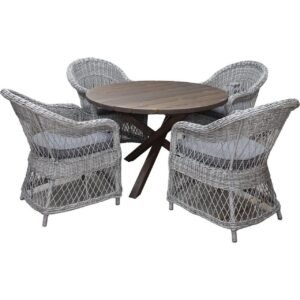 Puutarhakalustesetti Ø 112 cm pöytä & 4 Merida harmaat tuolit Ruskea - Ruskea