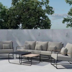 Palazzo oleskeluryhmä 3-istuttava sohva + 2 nojatuolia pöydällä ulkokäyttöön - Musta