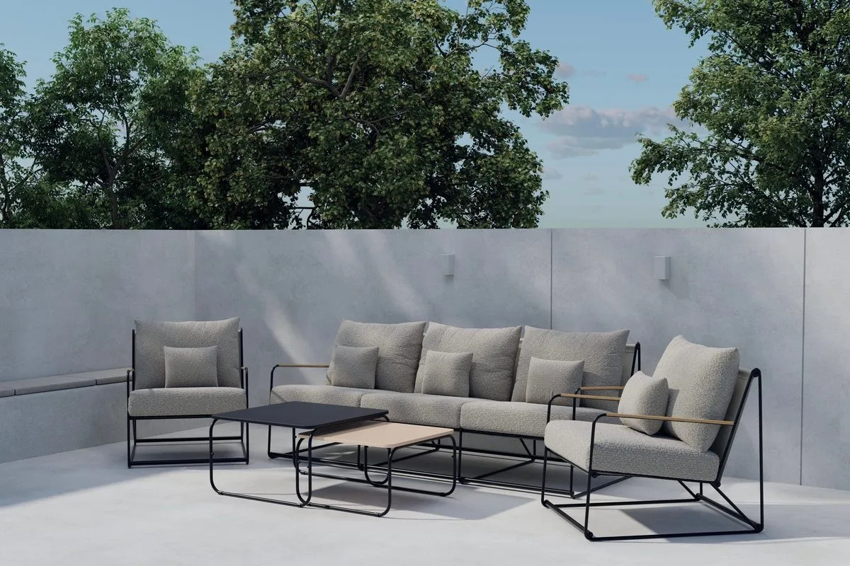 Palazzo oleskeluryhmä 3-istuttava sohva + 2 nojatuolia pöydällä ulkokäyttöön - Musta