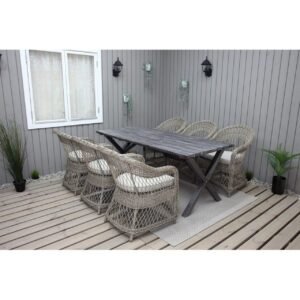 Puutarhakalustesetti 190 cm Pöytä & 6 Merida luonnonväriset tuolit Harmaa - Harmaa