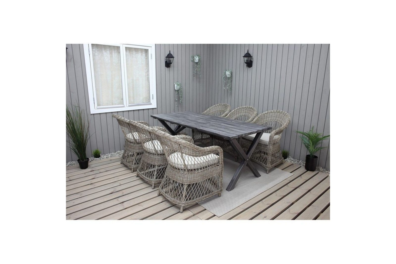 Puutarhakalustesetti 190 cm Pöytä & 6 Merida luonnonväriset tuolit Harmaa - Harmaa